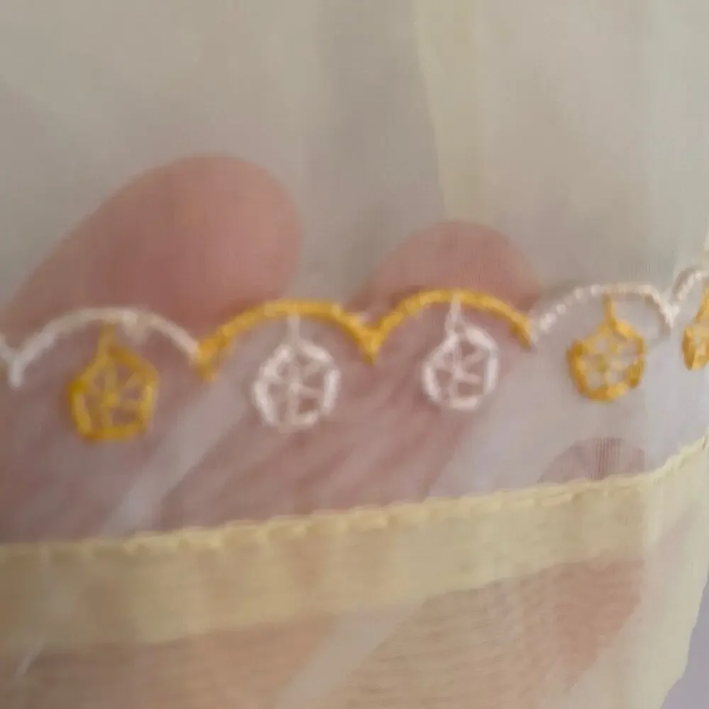 Vintage yellow organza half apron mid century lace trim pocket 50's homemaker